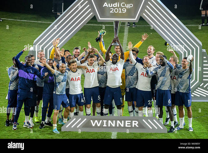 munich-germany-31st-july-2019-soccer-test-matches-audi-cup-in-the-allianz-arena-final-bayern-munich-tottenham-hotspur-the-tottenham-team-celebrates-its-victory-in-the-audi-cup-credit-matthias-balkdpaalamy-live-news-W6985Y